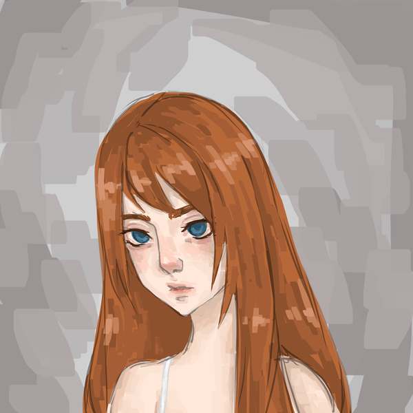Anime picture 3072x3072 with tagme (artist) single long hair looking at viewer fringe highres blue eyes simple background brown hair absurdres upper body sketch girl