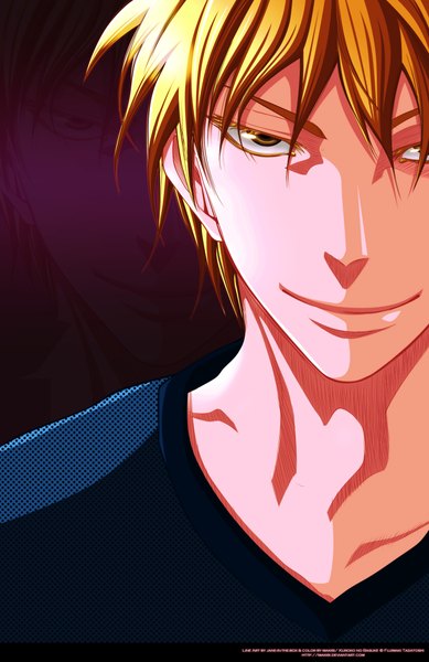 Anime picture 1500x2310 with kuroko no basket production i.g kise ryouta single tall image looking at viewer short hair blonde hair smile yellow eyes zoom layer boy
