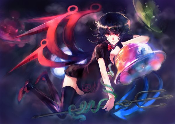 Anime picture 1518x1075 with touhou houjuu nue nokishita short hair red eyes girl thighhighs wings