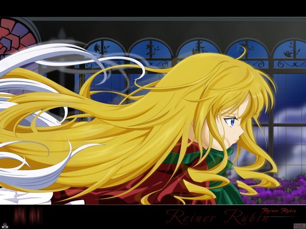 Anime picture 1600x1200 with rozen maiden shinku solwyvern long hair blue eyes blonde hair white hair profile letterboxed solo focus vector third-party edit girl dress flower (flowers) rose (roses) purple rose stained glass