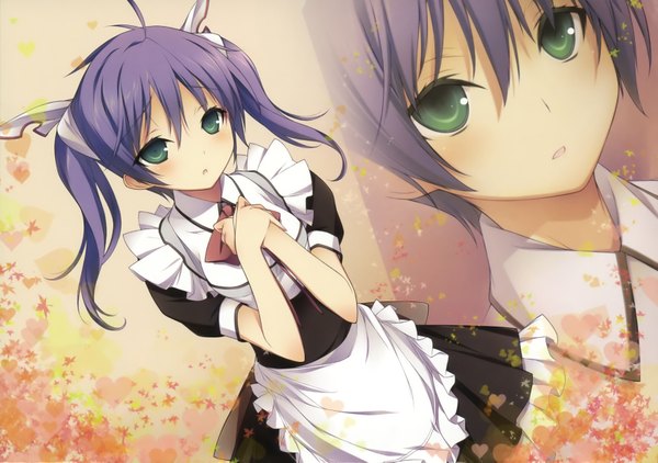 Anime picture 3299x2321 with mayo chiki! feel (studio) usami masamune kikuchi seiji highres twintails green eyes absurdres purple hair maid girl