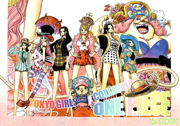 Anime picture 1841x1300 with one piece toei animation nami (one piece) monkey d. luffy nico robin boa hancock tony tony chopper perona nefertari vivi shirahoshi tashigi charlotte linlin oda eiichirou long hair looking at viewer blush highres breasts open mouth black hair