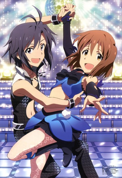 Anime picture 4077x5943 with idolmaster megami magazine kikuchi makoto hagiwara yukiho tanaka yuusuke (artist) tall image highres short hair open mouth black hair brown hair purple eyes bare shoulders multiple girls yellow eyes absurdres official art dancing girl dress