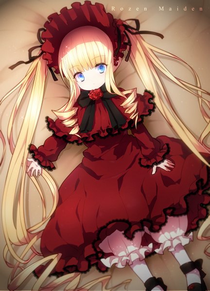 Anime picture 1000x1387 with rozen maiden shinku yamaki suzume single long hair tall image looking at viewer blue eyes blonde hair twintails loli copyright name drill hair lolita fashion girl dress bow frills bonnet