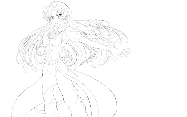 Anime picture 1680x1050 with touhou hong meiling kikunosukemaru single long hair wide image monochrome transparent background drawing lineart girl dress gloves beret