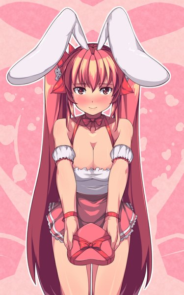 Anime picture 625x1000 with di gi charat madhouse usada hikaru rabi en rose saiste single tall image looking at viewer blush light erotic red eyes twintails animal ears red hair very long hair light smile bunny ears girl dress dice
