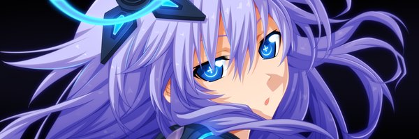 Anime picture 2400x800 with choujigen game neptune purple heart tremblax single long hair highres open mouth blue eyes wide image purple hair :o coloring black background close-up face + + girl