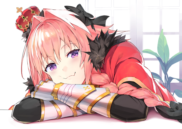 Аниме картинка 2111x1500 с fate (series) fate/grand order судьба: апокриф astolfo (fate) nanotaro один (одна) длинные волосы смотрит на зрителя чёлка высокое разрешение волосы между глазами фиолетовые глаза розовые волосы коса (косы) разноцветные волосы двухцветные волосы наклонившись наклонившись вперёд цветные локоны меховая отделка