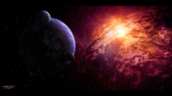 Anime picture 1920x1080 with original tsarye highres wide image inscription wallpaper light no people space star (stars) planet