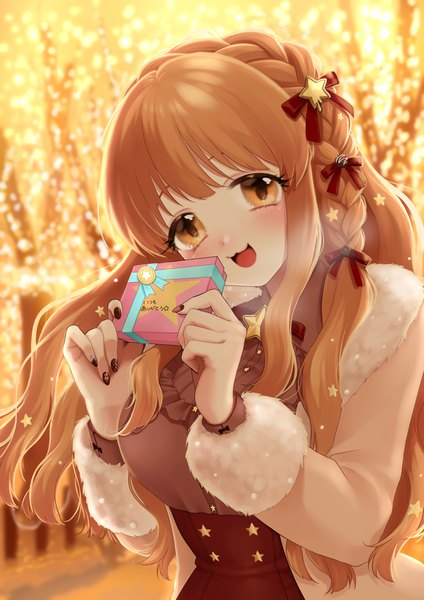 Anime picture 2894x4093 with idolmaster idolmaster cinderella girls moroboshi kirari mrmr rst single long hair tall image looking at viewer fringe highres open mouth smile brown hair brown eyes payot braid (braids) long sleeves nail polish head tilt :d