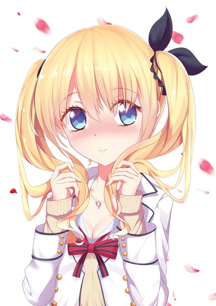 Anime picture 2894x4093 with kishuku gakkou no juliet lidenfilms juliet persia violet (eightonemini) single long hair tall image looking at viewer blush fringe highres breasts blue eyes light erotic blonde hair simple background hair between eyes white background twintails cleavage