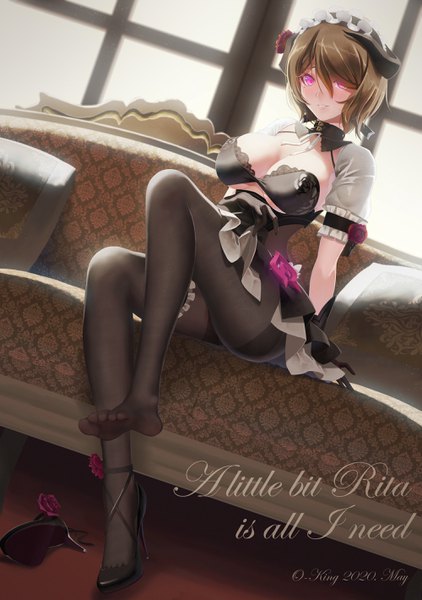 Anime picture 2000x2840 with honkai impact 3rd honkai (series) rita rossweisse rita rossweisse (umbral rose) okingjo single tall image looking at viewer blush fringe highres short hair breasts light erotic smile brown hair large breasts signed cleavage full body