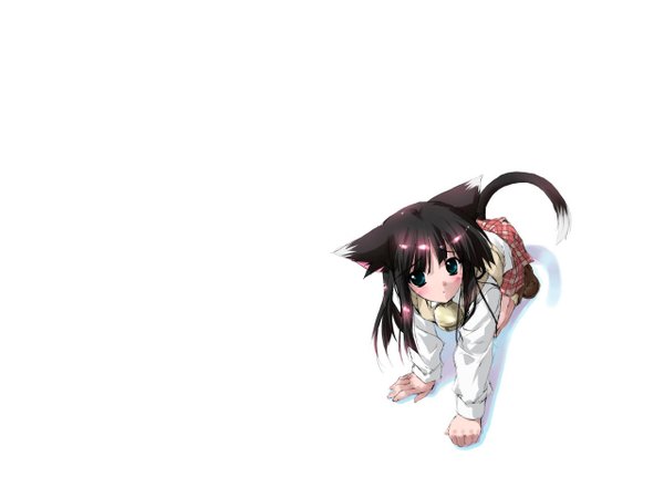 Anime picture 1280x960 with gad guard shinozuka arashi white background animal ears cat girl girl gadguard