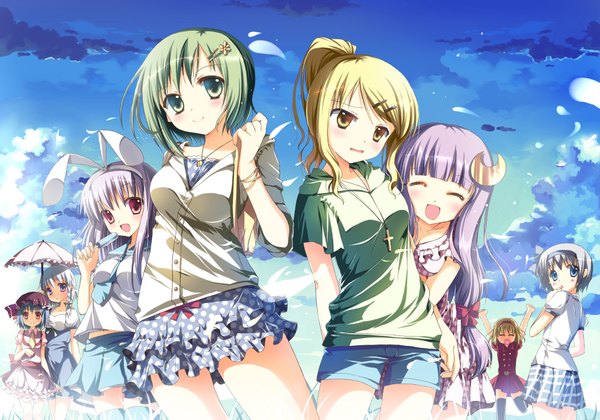 Anime picture 1713x1200 with touhou remilia scarlet kirisame marisa izayoi sakuya konpaku youmu patchouli knowledge alice margatroid reisen udongein inaba shikieiki yamaxanadu sousouman long hair highres short hair open mouth blonde hair multiple girls green eyes yellow eyes blue hair purple hair