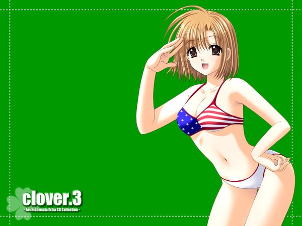 Anime picture 1600x1200 with tagme (character) nishimata aoi single light erotic green background salute girl swimsuit bikini american flag bikini