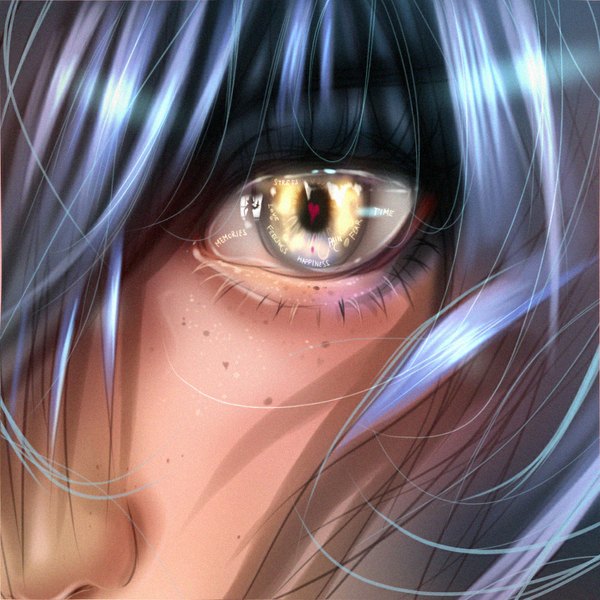 Anime picture 1000x1000 with original ryky single looking at viewer short hair yellow eyes blue hair shadow reflection close-up ambiguous gender eye