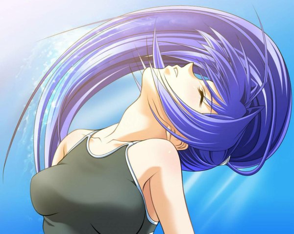 Anime picture 1500x1199 with kimi ga nozomu eien hayase mitsuki long hair open mouth blue hair ponytail eyes closed girl swimsuit