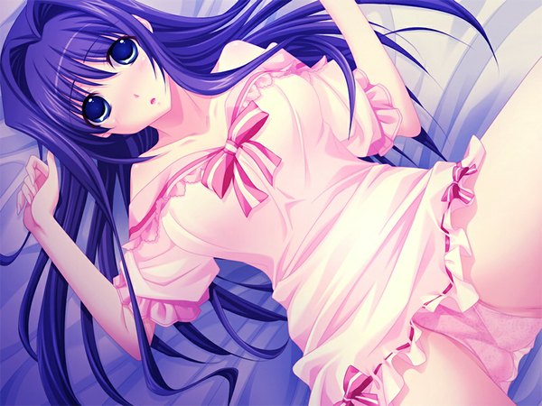 Anime-Bild 1024x768 mit itadaki! nyannyan china hibino chiyuki yama bikko long hair blue eyes light erotic game cg purple hair girl underwear panties