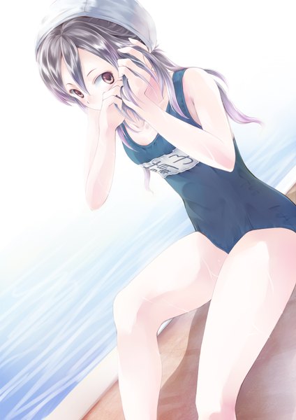 Anime picture 1240x1754 with idolmaster idolmaster cinderella girls minasato hibiki long hair tall image black hair brown eyes girl swimsuit one-piece swimsuit school swimsuit