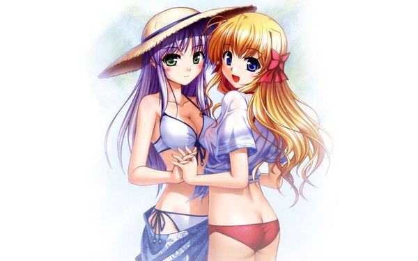 Anime picture 1920x1200 with fortune arterial august soft sendou erika tougi shiro highres light erotic wide image swimsuit bikini white bikini red bikini tagme