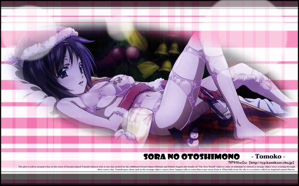 Anime picture 1920x1200 with sora no otoshimono sakurai tomoki highres light erotic wide image fur trim otoko no ko underwear fur santa claus hat