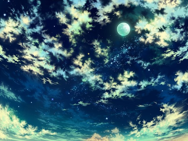 Anime picture 1024x768 with original iy (tsujiki) sky cloud (clouds) wallpaper night sky no people moon star (stars) full moon