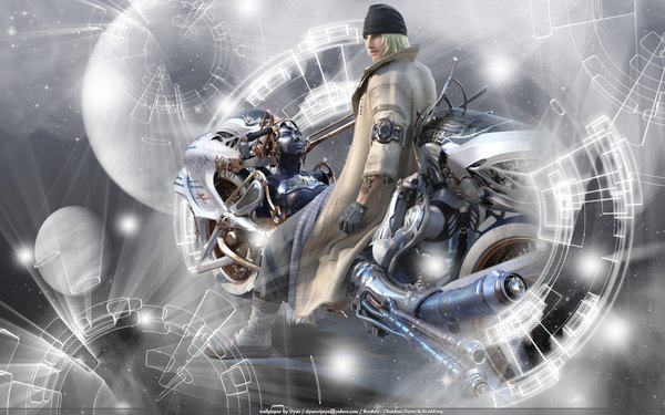 Anime picture 1920x1200 with final fantasy final fantasy xiii square enix snow villiers shiva (final fantasy) highres wide image realistic bandana motorcycle