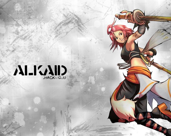イラスト 1280x1024 と .hack// .hack//g.u. 揺光 alkaid (.hack//) ソロ カメラ目線 短い髪 holding 茶目 赤髪 copyright name character names third-party edit dual wielding 女の子 武器 剣