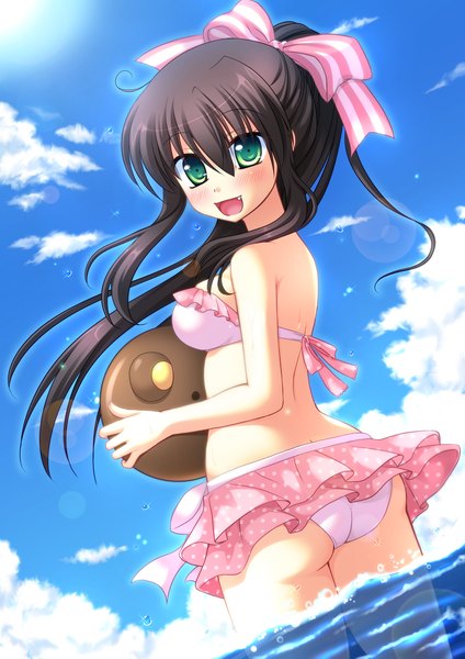 Anime picture 1653x2339 with furukawa lemon tall image light erotic black hair green eyes girl swimsuit
