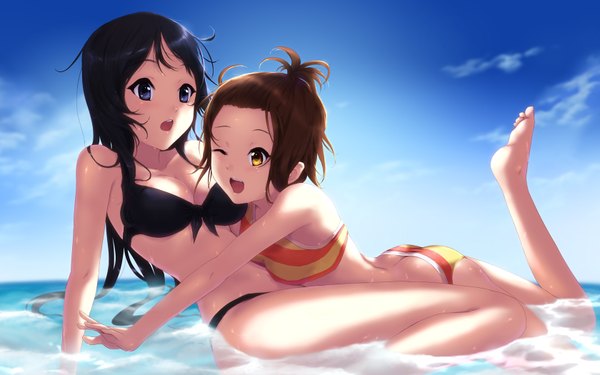 Anime picture 1680x1050 with k-on! kyoto animation akiyama mio tainaka ritsu cait light erotic wide image swimsuit