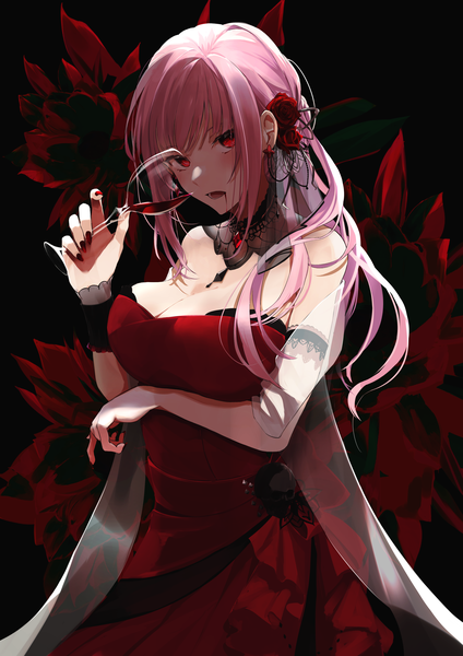 Anime picture 2480x3508 with virtual youtuber hololive hololive english mori calliope mori calliope (3rd costume) t-one single long hair tall image looking at viewer blush fringe highres breasts light erotic hair between eyes red eyes large breasts holding pink hair