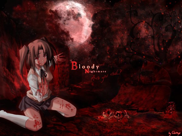 Anime picture 1600x1200 with shingetsutan tsukihime type-moon yumizuka satsuki dark background blood