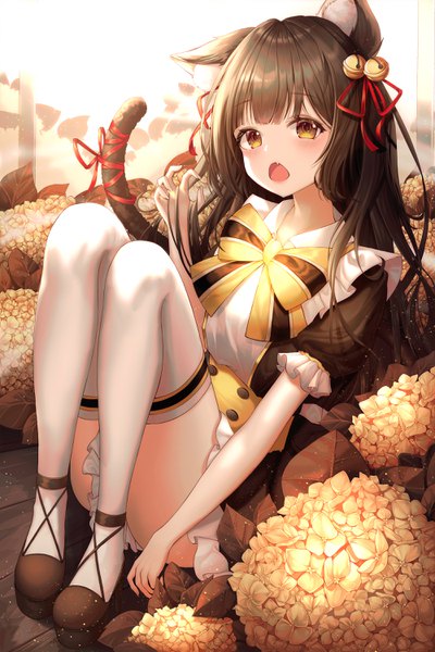 Anime picture 2000x3000 with original paya (aejx2345) single long hair tall image looking at viewer blush fringe highres open mouth black hair simple background animal ears yellow eyes full body tail blunt bangs animal tail cat ears :o