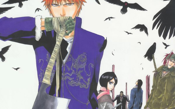 Anime picture 1920x1200 with bleach studio pierrot kurosaki ichigo kuchiki rukia kuchiki byakuya abarai renji zaraki kenpachi ishida uryuu highres wide image