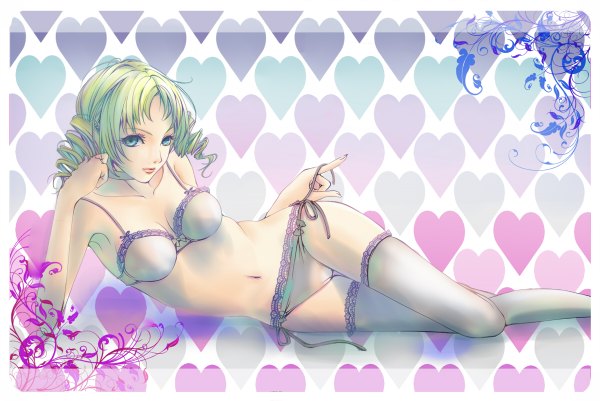 Anime picture 1200x802 with catherine (game) catherine hinagaeru blue eyes light erotic blonde hair underwear only curly hair girl thighhighs navel underwear panties white thighhighs