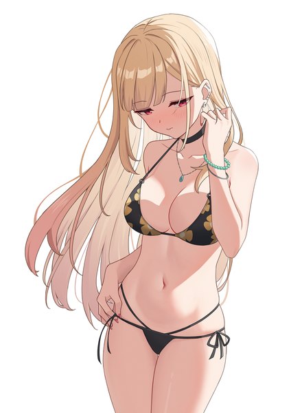 Anime picture 2480x3508 with sono bisque doll wa koi wo suru cloverworks kitagawa marin uefw8437 single long hair tall image blush fringe highres breasts light erotic simple background blonde hair large breasts standing white background blunt bangs nail polish pink eyes
