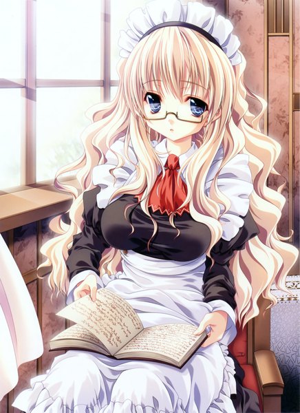 Anime picture 3397x4673 with miyama zero single long hair tall image highres blue eyes blonde hair absurdres maid curly hair girl glasses book (books)