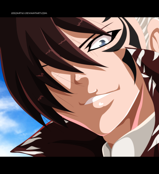 Anime picture 3420x3744 with fairy tail rogue cheney joezart63 single tall image fringe highres blue eyes smile brown hair absurdres sky cloud (clouds) white hair multicolored hair hair over one eye two-tone hair tattoo coloring letterboxed