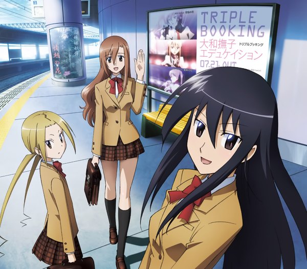 Anime picture 1888x1657 with seitokai yakuindomo hagimura suzu amakusa shino shichijou aria highres multiple girls girl uniform school uniform 3 girls