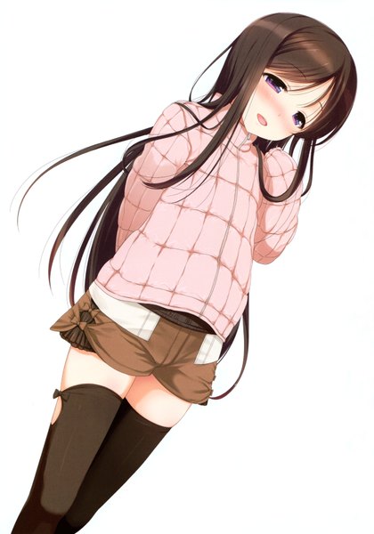 Anime picture 4855x6934 with jinsei endou rino nanase meruchi long hair tall image blush highres open mouth black hair simple background white background purple eyes absurdres scan official art girl thighhighs black thighhighs