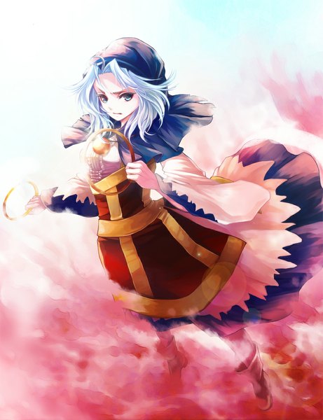 Anime picture 800x1040 with touhou kumoi ichirin awa toka single tall image looking at viewer short hair blue eyes blue hair from above fog girl dress hood ring
