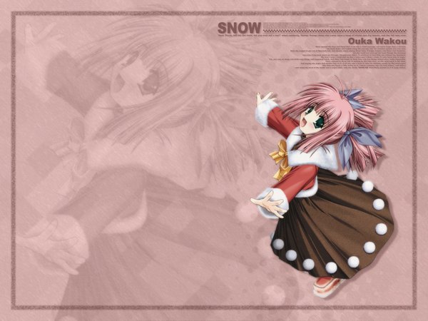 Anime picture 1024x768 with snow (game) studio mebius wakou ouka pink background tagme