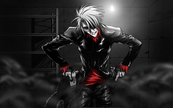 Anime picture 2560x1600 with dogs: bullets & carnage david production haine rammsteiner highres wide image red background boy