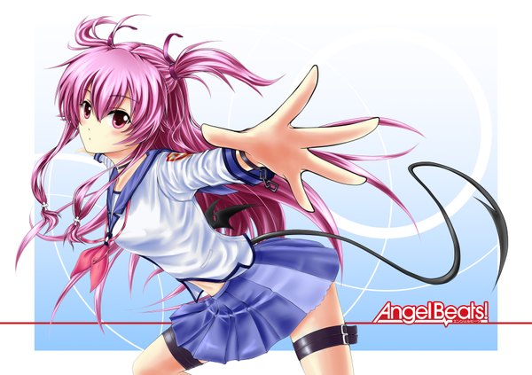 イラスト 1700x1200 と エンジェル ビーツ! key (studio) ユイ(angelbeats!) ピンク髪 ピンク目 ツーサイドアップ 翼 セーラー服