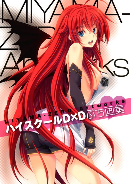 Anime picture 2885x4050 with highschool dxd rias gremory miyama zero single tall image blush fringe highres breasts open mouth blue eyes light erotic large breasts red hair very long hair demon girl demon wings girl gloves wings