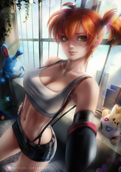 Anime picture 3532x5000 with pokemon final fantasy final fantasy vii nintendo square enix tifa lockhart misty (pokemon) togepi azumarill axsen single tall image looking at viewer fringe highres short hair breasts light erotic hair between eyes large breasts