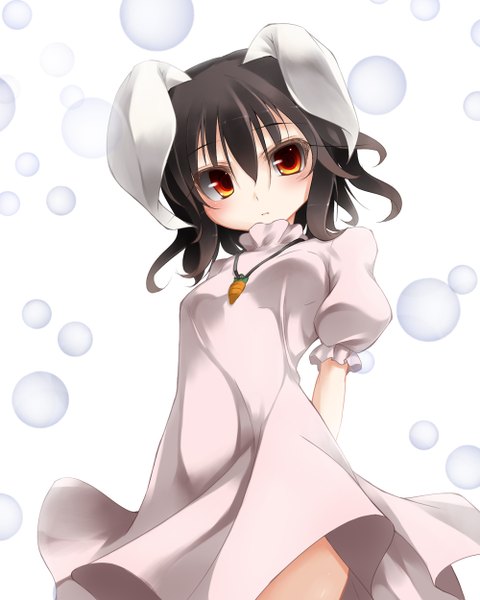 Anime picture 1000x1250 with touhou inaba tewi fuyuno taka (artist) single tall image looking at viewer blush short hair black hair red eyes bunny ears girl dress pendant bubble (bubbles)