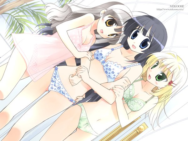 Anime picture 1280x960 with light erotic multiple girls underwear only watermark girl underwear panties 3 girls