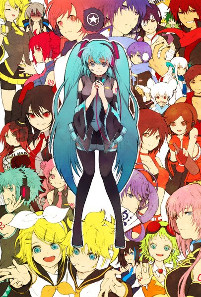 Anime picture 1013x1500 with vocaloid utau hatsune miku megurine luka kagamine rin kagamine len gumi kaito (vocaloid) meiko kamui gakupo yowane haku miki (vocaloid) kasane teto hatsune mikuo zatsune miku namine ritsu akaito taito (vocaloid) yokune ruko kaiko