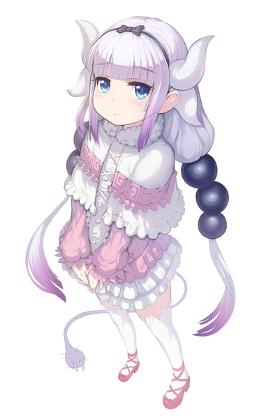 Anime picture 783x1200 with kobayashi-san chi no maidragon kyoto animation kanna kamui lolihorn single long hair tall image looking at viewer blush fringe blue eyes simple background standing white background twintails payot silver hair purple hair blunt bangs multicolored hair